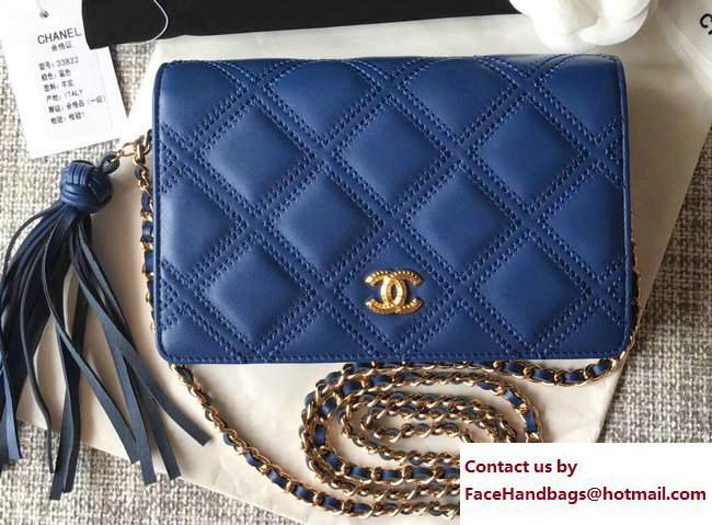 Chanel Fringe Lambskin Quilting Wallet On Chain WOC Bag A82705 Blue 2017