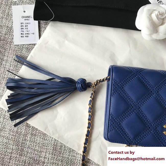 Chanel Fringe Lambskin Quilting Wallet On Chain WOC Bag A82705 Blue 2017