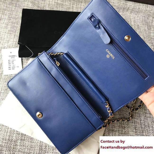 Chanel Fringe Lambskin Quilting Wallet On Chain WOC Bag A82705 Blue 2017 - Click Image to Close