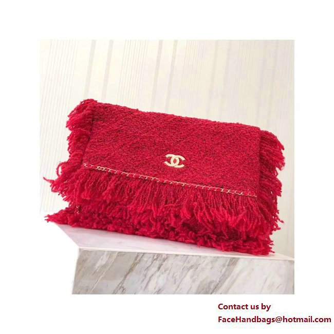 Chanel Fringe Tweed Clutch Bag A91824 Red 2017