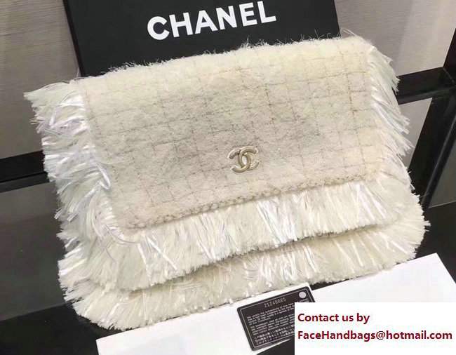 Chanel Fringe Tweed Clutch Bag A91824 White 2017 - Click Image to Close