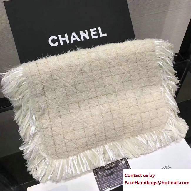 Chanel Fringe Tweed Clutch Bag A91824 White 2017