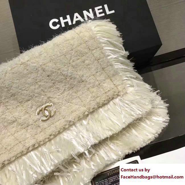Chanel Fringe Tweed Clutch Bag A91824 White 2017