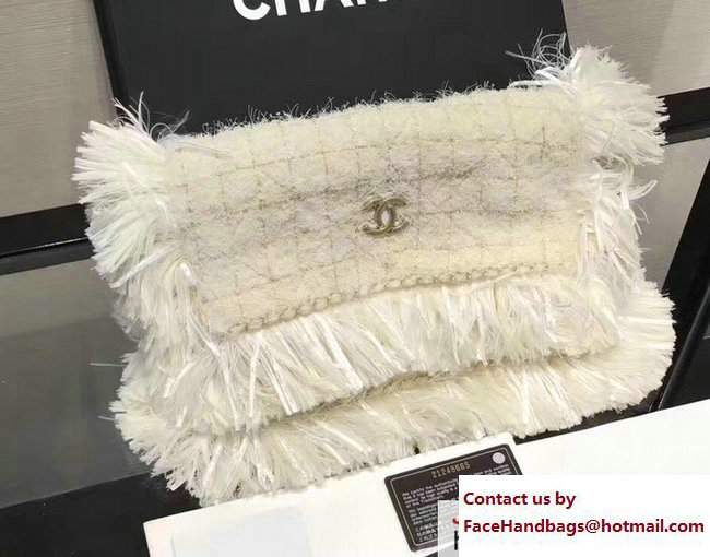 Chanel Fringe Tweed Clutch Small Bag A91824 White 2017