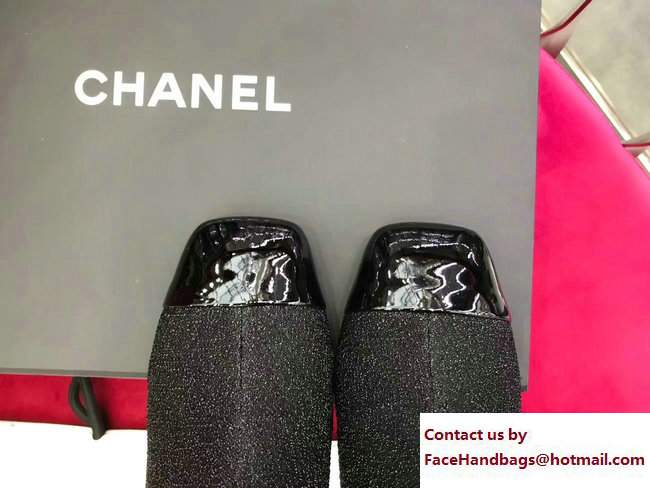Chanel Glittered Fabric and Patent Calfskin High Boots G33220 Black 2017 - Click Image to Close
