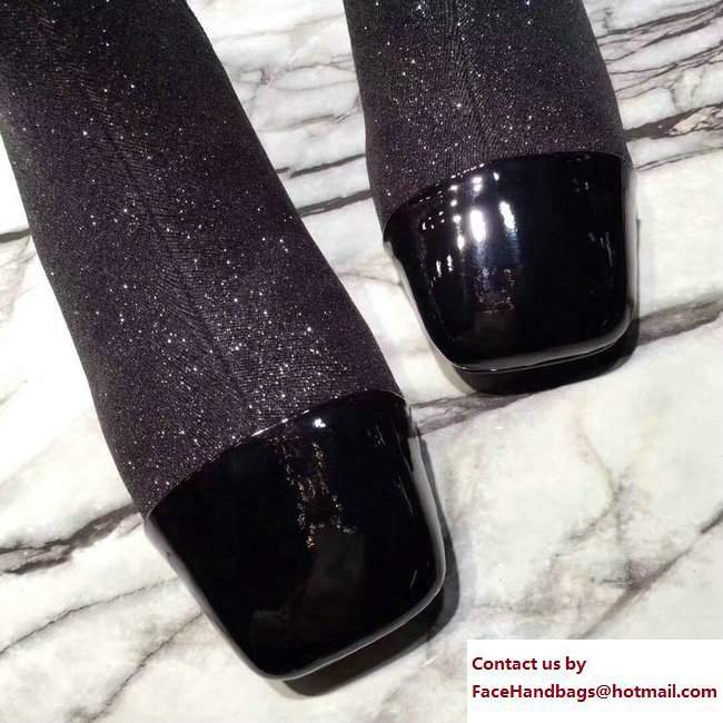 Chanel Glittered Fabric and Patent Leather Boots G33221 Black 2017