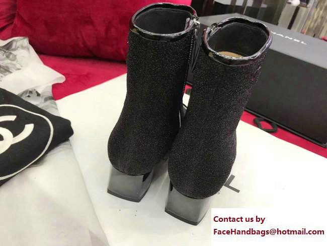 Chanel Glittered Fabric and Patent Leather Boots G33221 Black 2017
