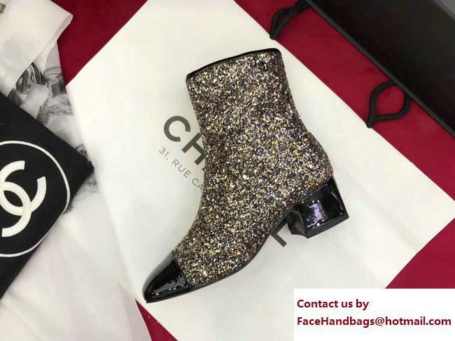 Chanel Glittered Fabric and Patent Leather Boots G33221 Black/Gold 2017 - Click Image to Close