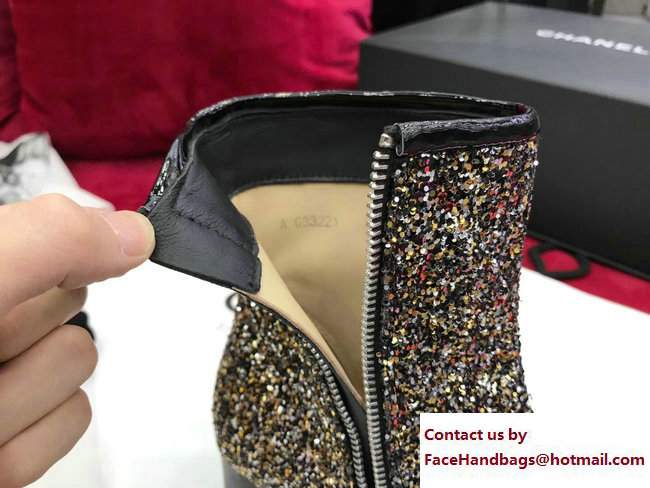Chanel Glittered Fabric and Patent Leather Boots G33221 Black/Gold 2017 - Click Image to Close
