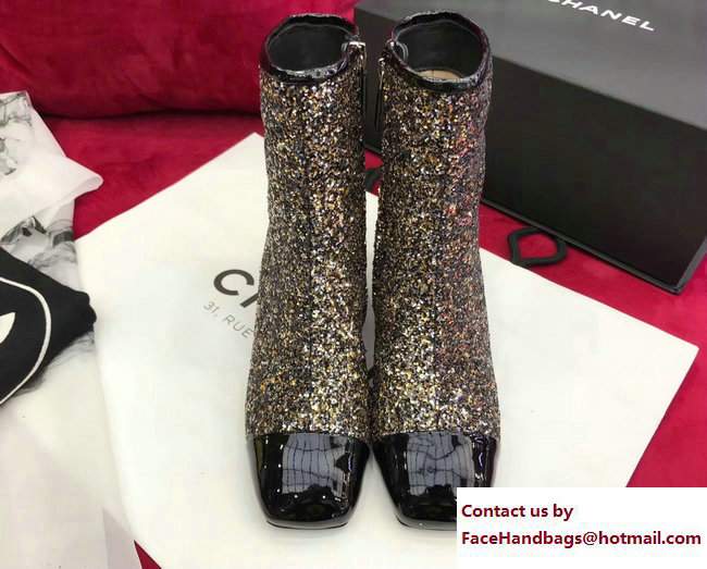 Chanel Glittered Fabric and Patent Leather Boots G33221 Black/Gold 2017