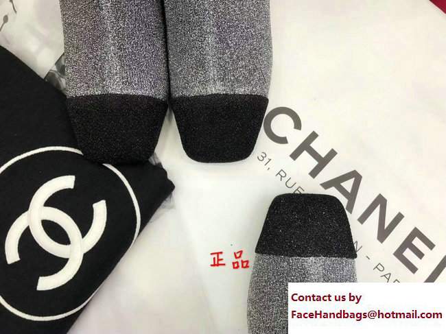 Chanel Glittered Fabric and Patent Leather Boots G33221 Black/Gray 2017 - Click Image to Close