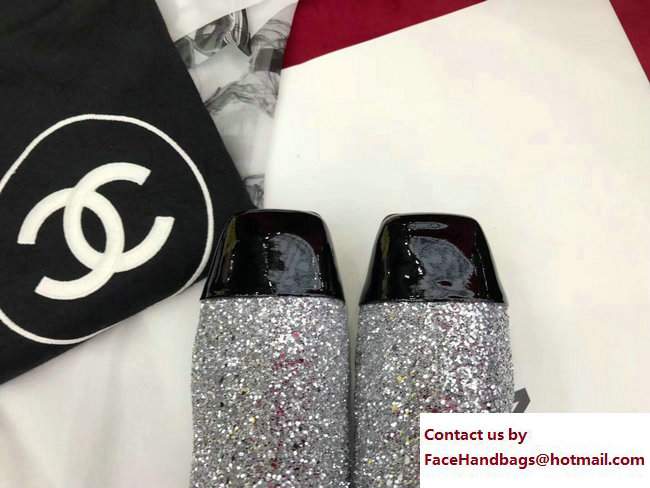 Chanel Glittered Fabric and Patent Leather Boots G33221 Black/Silver 2017