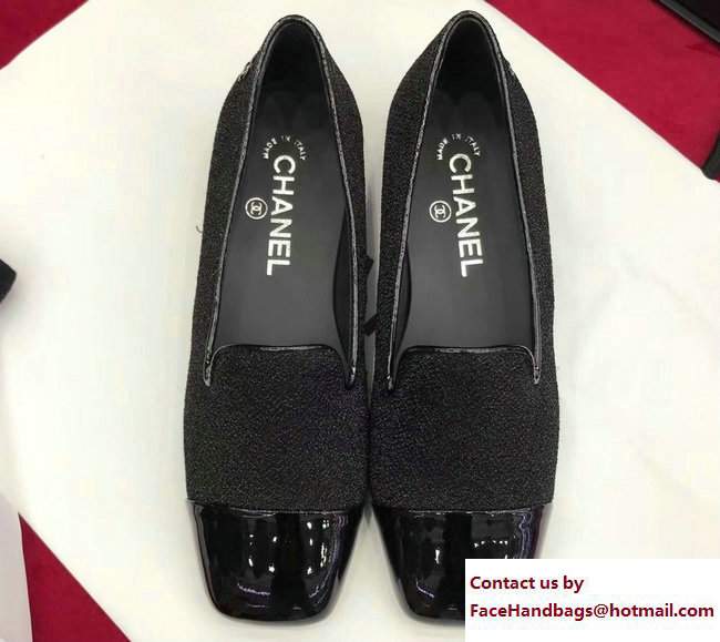 Chanel Glittered Fabric and Patent Leather Loafers G33227 Black 2017