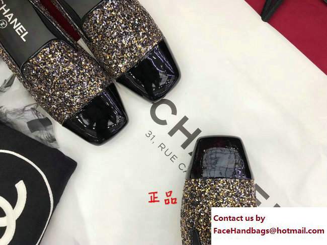 Chanel Glittered Fabric and Patent Leather Loafers G33227 Black/Gold 2017