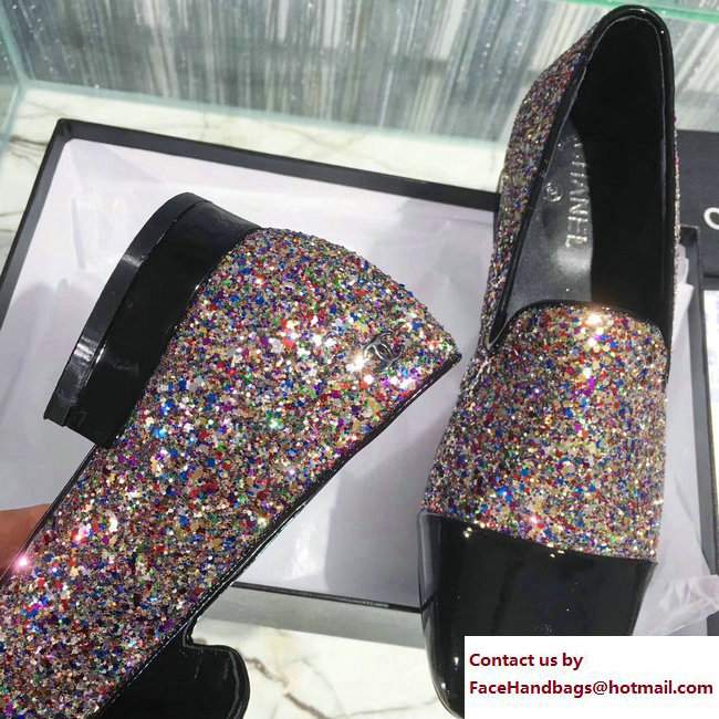 Chanel Glittered Fabric and Patent Leather Loafers G33227 Black/Multicolor 2017 - Click Image to Close