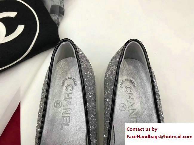 Chanel Glittered Fabric and Patent Leather Loafers G33227 Black/Silver 2017