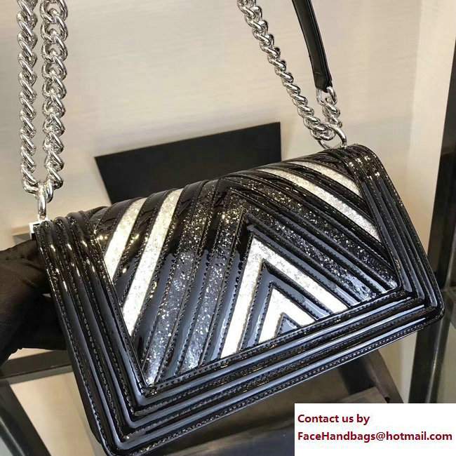 Chanel Glittered PVC Chevron Medium Boy Flap Bag Black/Silver 2017