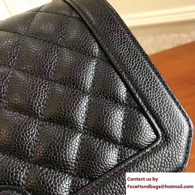 Chanel Gold Tone Metal Calfskin Medium Flap Bag A91577 Grained Black 2017 - Click Image to Close