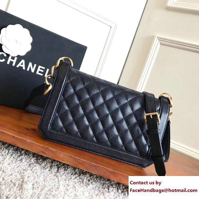 Chanel Gold Tone Metal Calfskin Medium Flap Bag A91577 Grained Black 2017