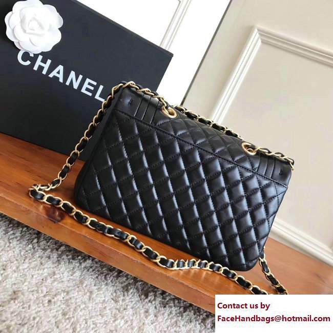 Chanel Gold Tone Metal Lambskin Flap Bag A98796 Black 2017