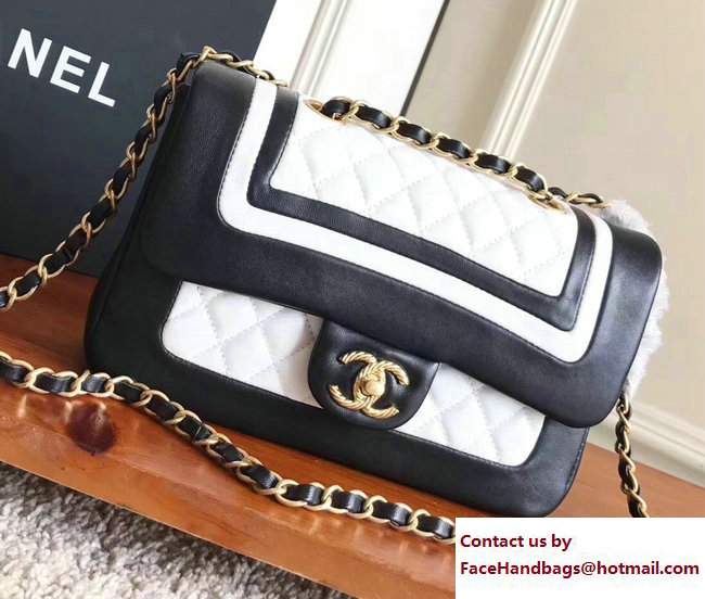 Chanel Gold Tone Metal Lambskin Flap Bag A98796 White/Black 2017 - Click Image to Close