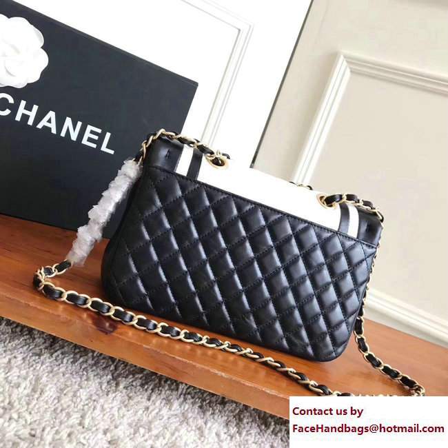 Chanel Gold Tone Metal Lambskin Flap Bag A98796 White/Black 2017 - Click Image to Close