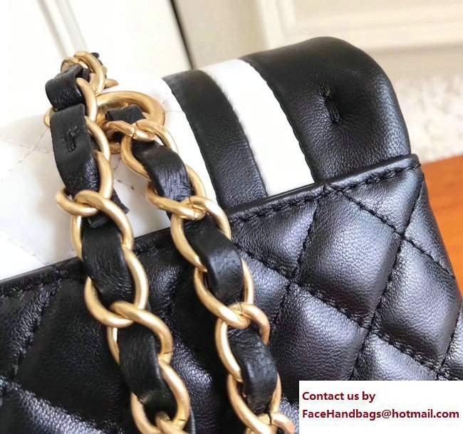 Chanel Gold Tone Metal Lambskin Flap Bag A98796 White/Black 2017