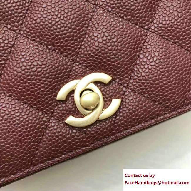Chanel Grained Calfskin Carry Around Large Flap Top Handle Bag A91905 Burgundy 2017