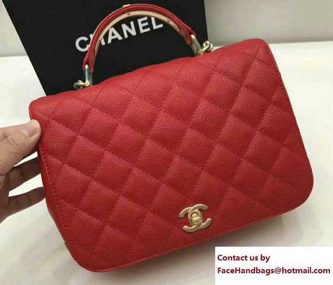 Chanel Grained Calfskin Carry Around Large Flap Top Handle Bag A91905 Red 2017