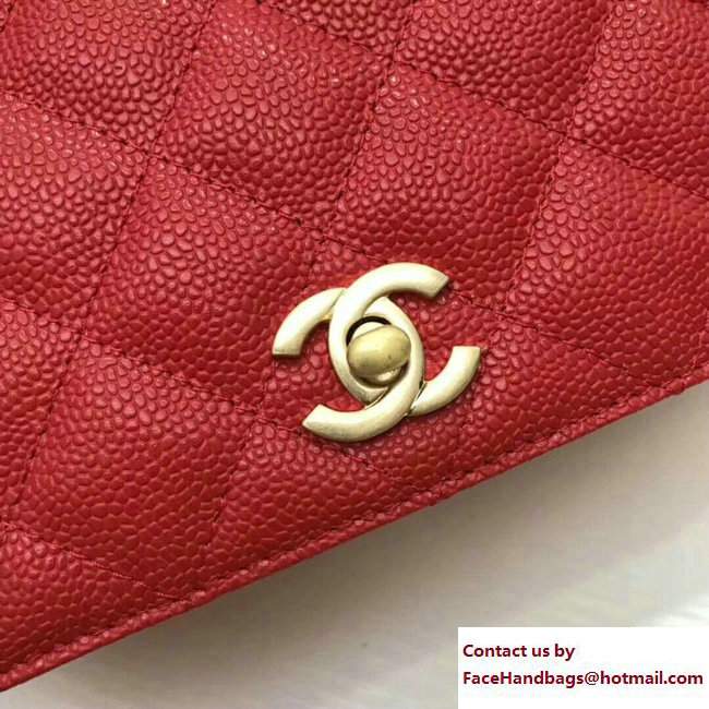 Chanel Grained Calfskin Carry Around Large Flap Top Handle Bag A91905 Red 2017