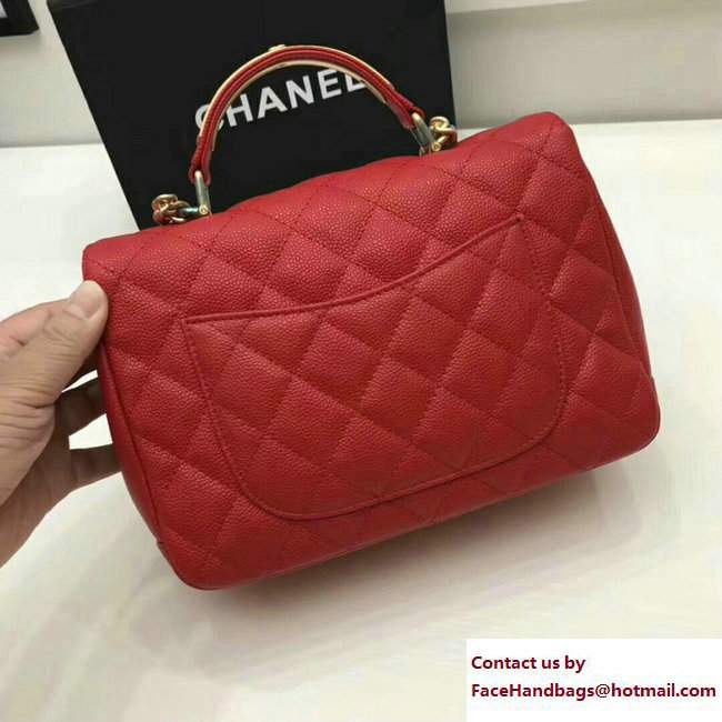Chanel Grained Calfskin Carry Around Large Flap Top Handle Bag A91905 Red 2017 - Click Image to Close