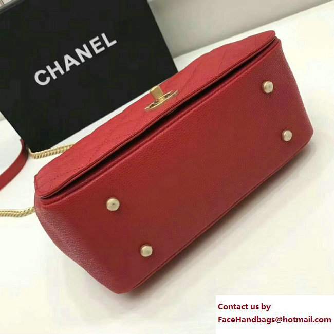 Chanel Grained Calfskin Carry Around Large Flap Top Handle Bag A91905 Red 2017 - Click Image to Close