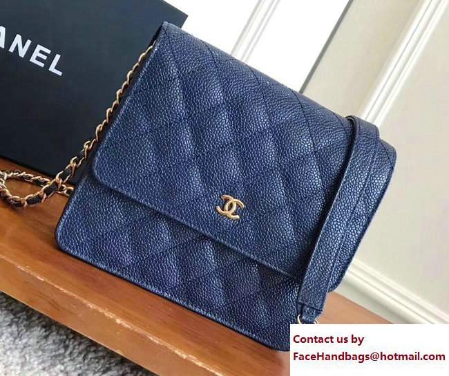 Chanel Grained Calfskin Classic Wallet On Chain WOC Bag A84310 Blue 2017