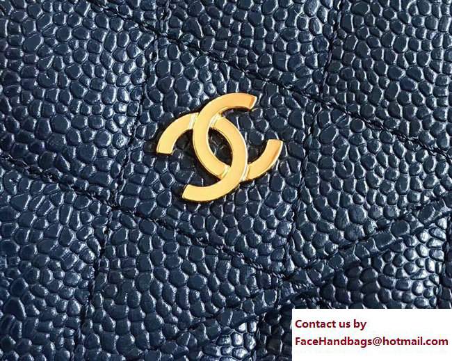 Chanel Grained Calfskin Classic Wallet On Chain WOC Bag A84310 Blue 2017