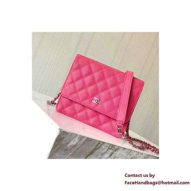 Chanel Grained Calfskin Classic Wallet On Chain WOC Bag A84310 Fuchsia 2017 - Click Image to Close