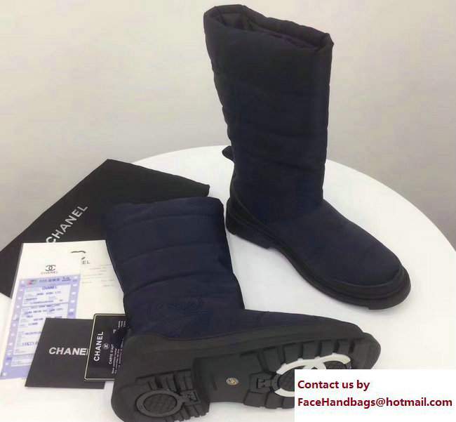Chanel Heel 3cm Nylon High Boots G33075 Dark Blue 2017