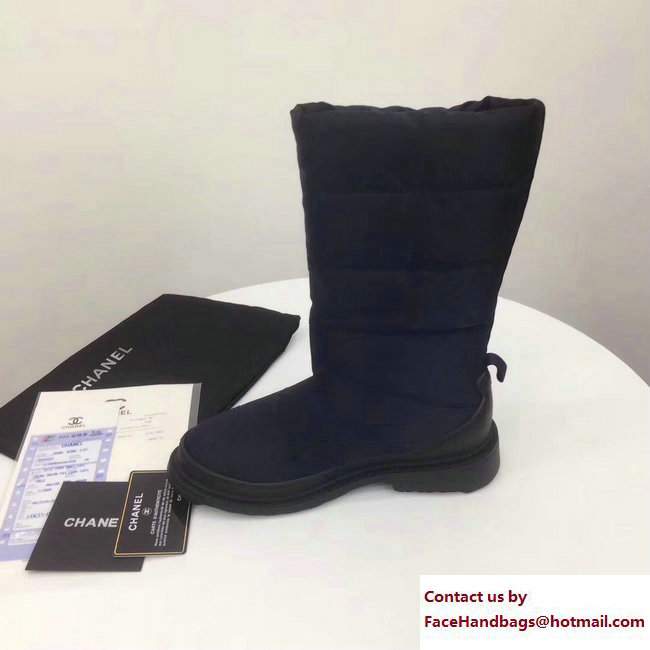 Chanel Heel 3cm Nylon High Boots G33075 Dark Blue 2017 - Click Image to Close