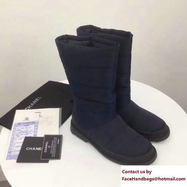 Chanel Heel 3cm Nylon High Boots G33075 Dark Blue 2017 - Click Image to Close
