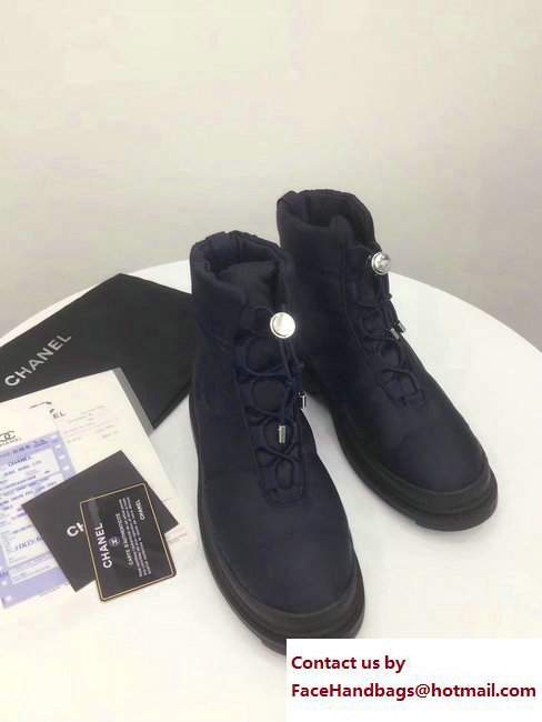 Chanel Heel 3cm Nylon Short Boots G33074 Dark Blue 2017