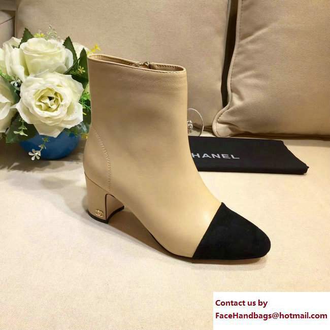 Chanel Heel 4.5cm CC Logo Short Boots Apricot/Black 2017