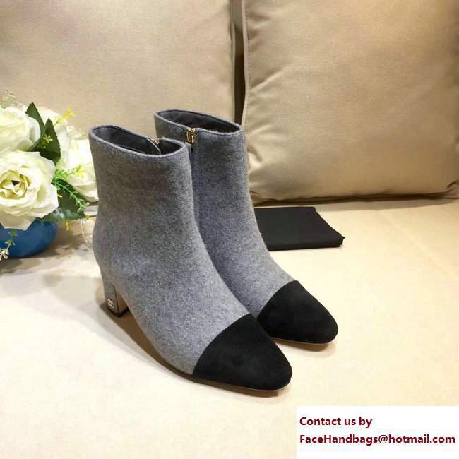 Chanel Heel 4.5cm CC Logo Short Boots Felt Gray/Black 2017
