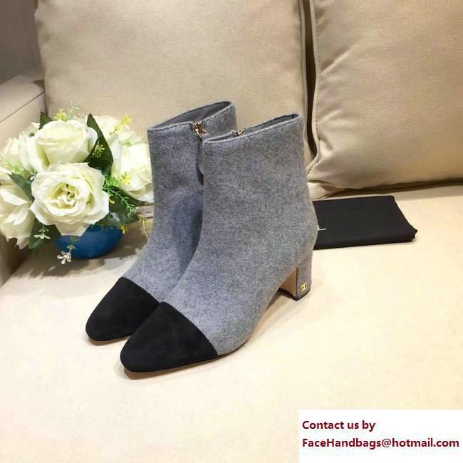 Chanel Heel 4.5cm CC Logo Short Boots Felt Gray/Black 2017
