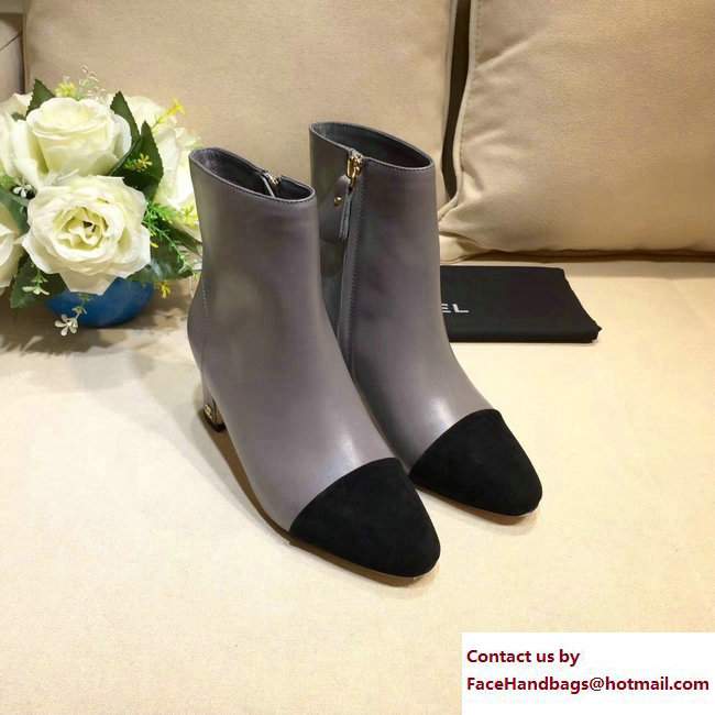 Chanel Heel 4.5cm CC Logo Short Boots Gray/Black 2017