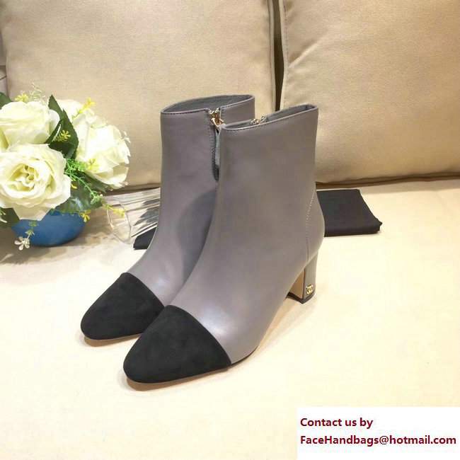 Chanel Heel 4.5cm CC Logo Short Boots Gray/Black 2017
