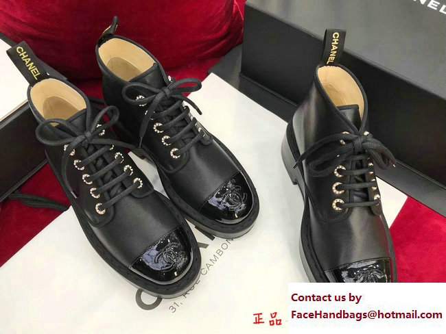 Chanel Heel 5cm Short Boots G33169 Calfskin/Patent Black 2017