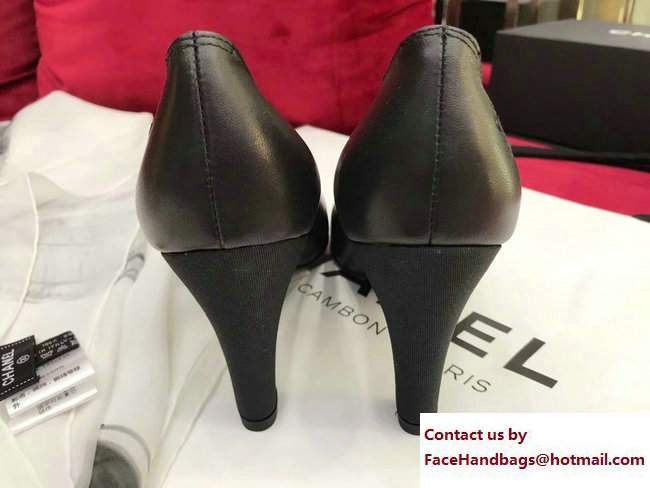 Chanel Heel 8.5cm Calfskin and Satin Gabrielle Pumps G33085 Black 2017 - Click Image to Close