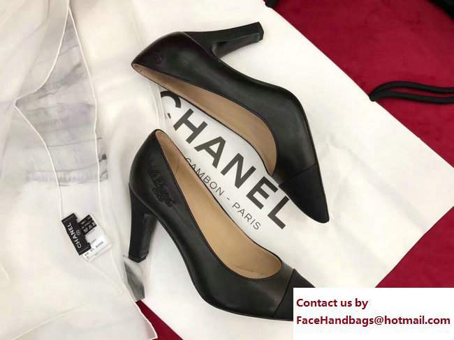 Chanel Heel 8.5cm Calfskin and Satin Gabrielle Pumps G33085 Black 2017 - Click Image to Close