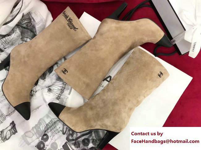 Chanel Heel 8.5cm Suede Calfskin and Satin Gabrielle High Boots G33119 Beige/Black 2017