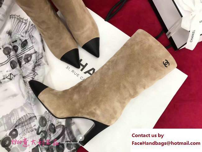 Chanel Heel 8.5cm Suede Calfskin and Satin Gabrielle High Boots G33119 Beige/Black 2017 - Click Image to Close