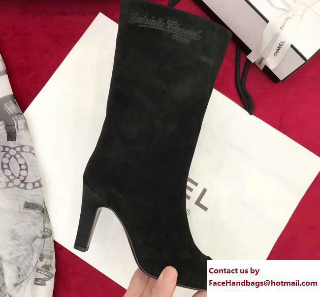 Chanel Heel 8.5cm Suede Calfskin and Satin Gabrielle High Boots G33119 Black 2017 - Click Image to Close